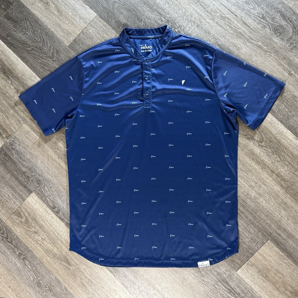 Primo Golf Polo Shirt Mens 2XL Blue Blade Collar Performance Stretch AOP